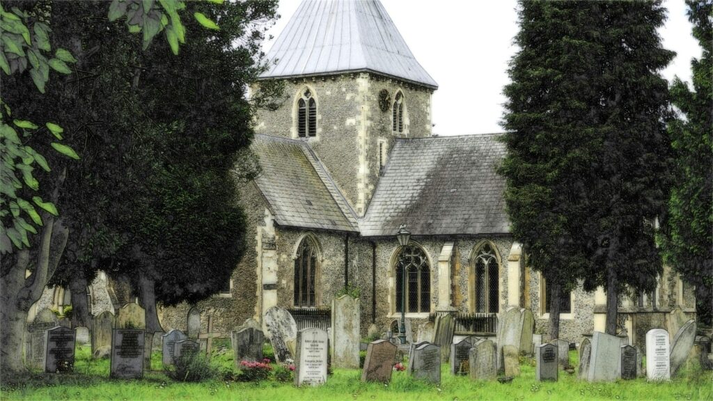 Old Church in England with graveyard